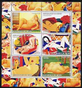 Benin 2003 Nudes in Art #10 perf sheetlet containing 6 values unmounted mint (works by botero x 2 & Wesselmann x 4, stamps on arts, stamps on nudes