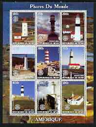 Benin 2003 Lighthouses of America perf sheetlet containing 9 values each with Rotary Logo unmounted mint, stamps on , stamps on  stamps on lighthouses, stamps on  stamps on rotary