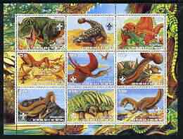 Benin 2003 Dinosaurs #06 perf sheetlet containing 9 values each with Scout Logo unmounted mint, stamps on , stamps on  stamps on dinosaurs, stamps on  stamps on scouts