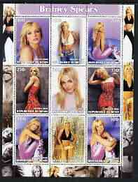Benin 2003 Britney Spears perf sheetlet containing 9 values unmounted mint, stamps on personalities, stamps on entertainments, stamps on music, stamps on women, stamps on pops