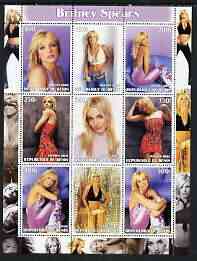 Benin 2003 Britney Spears perf sheetlet containing 9 values unmounted mint, stamps on , stamps on  stamps on personalities, stamps on  stamps on entertainments, stamps on  stamps on music, stamps on  stamps on women, stamps on  stamps on pops