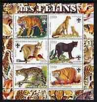 Benin 2003 Wild Cats perf sheetlet containing 6 values each with Scouts Logo, unmounted mint, stamps on cats, stamps on animals, stamps on tigers, stamps on scouts