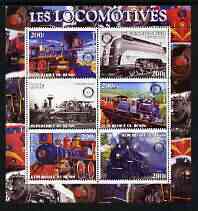 Benin 2003 Steam Locomotives perf sheetlet containing 6 values each with Rotary Logo, unmounted mint, stamps on railways, stamps on rotary