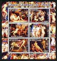 Ivory Coast 2003 Nude Paintings from the Prado National Museum perf sheetlet containing 6 values unmounted mint (showing works by Titian x 2, Rubens x 2, Reni & Carracci), stamps on arts, stamps on nudes, stamps on titian, stamps on rubens, stamps on renaissance