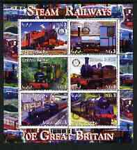 Eritrea 2003 Steam Locomotives of Great Britain perf sheetlet containing 6 values unmounted mint, stamps on railways