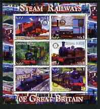 Eritrea 2003 Steam Locomotives of Great Britain perf sheetlet containing 6 values unmounted mint, stamps on , stamps on  stamps on railways