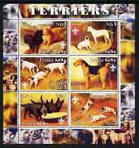 Eritrea 2003 Paintings of Terriers perf sheetlet containing set of 6 values each with Scouts Logo, unmounted mint, stamps on , stamps on  stamps on arts, stamps on  stamps on dogs, stamps on  stamps on scouts