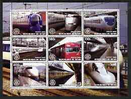 Benin 2003 Modern Japanese Trains perf sheet containing 9 values unmounted mint, stamps on railways