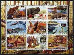 Benin 2003 Dinosaurs & Minerals perf sheet containing 9 values unmounted mint, stamps on dinosaurs, stamps on minerals