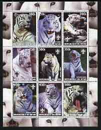 Benin 2003 Tigers #1 perf sheetlet containing set of 9 values each with Scouts Logo unmounted mint, stamps on , stamps on  stamps on animals, stamps on  stamps on scouts, stamps on  stamps on cats, stamps on  stamps on tigers