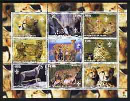 Benin 2003 Cheetahs perf sheetlet containing set of 9 values each with Scouts Logo unmounted mint, stamps on animals, stamps on scouts, stamps on cats, stamps on cheetahs