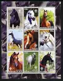 Benin 2003 Arabian Horses perf sheetlet containing set of 9 values each with Scouts Logo unmounted mint, stamps on , stamps on  stamps on animals, stamps on  stamps on scouts, stamps on  stamps on horses