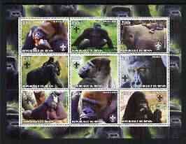 Benin 2003 Gorillas perf sheetlet containing set of 9 values each with Scouts Logo unmounted mint, stamps on animals, stamps on scouts, stamps on apes