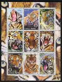 Eritrea 2003 Tigers perf sheetlet containing set of 9 values each with Rotary Logo unmounted mint, stamps on animals, stamps on rotary, stamps on cats, stamps on tigers