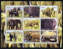 Eritrea 2003 Elephants perf sheetlet containing set of 9 values each with Rotary Logo unmounted mint, stamps on animals, stamps on rotary, stamps on elephants
