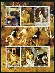 Eritrea 2003 Paintings of Dogs perf sheetlet containing 6 values each with Scouts Logo unmounted mint, stamps on , stamps on  stamps on scouts, stamps on  stamps on dogs, stamps on  stamps on arts