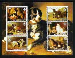 Benin 2003 Paintings of Dogs perf sheetlet containing 6 values each with Scouts Logo unmounted mint, stamps on , stamps on  stamps on scouts, stamps on  stamps on dogs, stamps on  stamps on arts