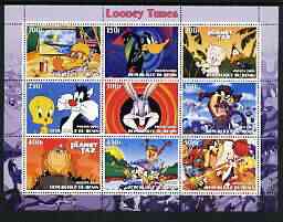 Benin 2003 Looney Tunes #2 perf sheetlet containing 9 values unmounted mint, stamps on , stamps on  stamps on films, stamps on  stamps on movies, stamps on  stamps on cartoons, stamps on  stamps on golf