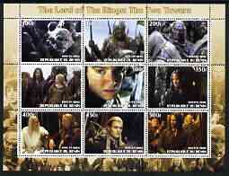 Benin 2003 Lord of the Rings - Two Towers #1 perf sheetlet containing 9 values unmounted mint, stamps on , stamps on  stamps on films, stamps on  stamps on movies, stamps on  stamps on literature, stamps on  stamps on fantasy, stamps on  stamps on entertainments, stamps on  stamps on 