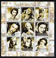 Mauritania 2003 Classic Actresses perf sheetlet containing 9 values unmounted mint (showing Sophia Loren, Rita Hayworth, M Dietrich, Marilyn, Greta Garbo, B Bardot etc), stamps on , stamps on  stamps on films, stamps on  stamps on cinema, stamps on  stamps on entertainments, stamps on  stamps on women, stamps on  stamps on marilyn monroe, stamps on  stamps on personalities