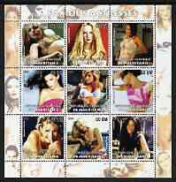 Mauritania 2003 Famous Actresses #2 perf sheetlet containing 9 values unmounted mint, stamps on films, stamps on cinema, stamps on entertainments, stamps on women, stamps on personalities