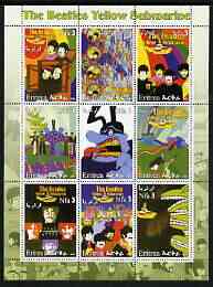 Eritrea 2003 The Beatles Yellow Submarine #1 perf sheetlet containing set of 9 (vertical) values unmounted mint, stamps on , stamps on  stamps on personalities, stamps on  stamps on entertainments, stamps on  stamps on music, stamps on  stamps on pops, stamps on  stamps on beatles, stamps on  stamps on submarines