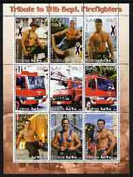 Eritrea 2003 Tribute to 11th Sept Fire-Fighters perf sheetlet containing set of 9 values unmounted mint, stamps on , stamps on  stamps on fire