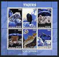 Benin 2003 Tigers #2 perf sheetlet containing 6 values unmounted mint, stamps on , stamps on  stamps on animals, stamps on  stamps on cats, stamps on  stamps on tigers