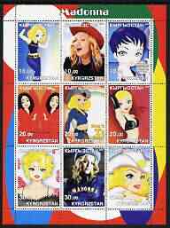 Kyrgyzstan 2002 Madonna perf sheetlet containing set of 9 values unmounted mint, stamps on personalities, stamps on entertainments, stamps on music, stamps on pops, stamps on women