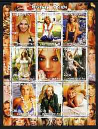 Kyrgyzstan 2002 Britney Spears perf sheetlet containing 9 values unmounted mint, stamps on , stamps on  stamps on personalities, stamps on  stamps on entertainments, stamps on  stamps on music, stamps on  stamps on women, stamps on  stamps on pops