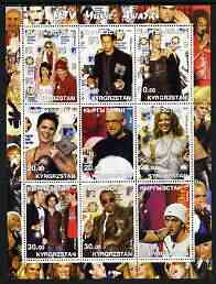 Kyrgyzstan 2002 MTV Music Awards perf sheetlet containing 9 values unmounted mint (shows Kylie, Eminem, etc), stamps on , stamps on  stamps on entertainments, stamps on  stamps on music, stamps on  stamps on pops, stamps on  stamps on 