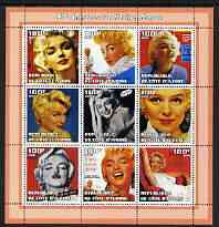 Ivory Coast 2002 Marilyn Monroe 40th Death Anniversary #3 perf sheetlet containing 9 values unmounted mint, stamps on films, stamps on cinema, stamps on entertainments, stamps on music, stamps on personalities, stamps on marilyn monroe, stamps on women