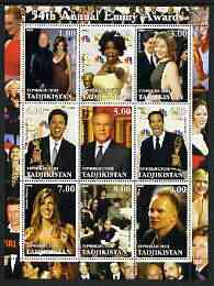 Tadjikistan 2002 54th Annual Emmy Awards perf sheetlet containing 9 values unmounted mint (showing Oprah Winnfrey, the Osbournes, Sting, etc), stamps on , stamps on  stamps on personalities, stamps on  stamps on entertainments, stamps on  stamps on  tv , stamps on  stamps on 