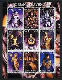 Eritrea 2002 Pin-Up Art of Dorian Cleavenger perf sheetlet containing 9 values unmounted mint , stamps on arts, stamps on nudes, stamps on women, stamps on fantasy
