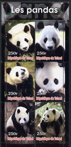 Chad 2003 Pandas perf sheetlet containing 6 values unmounted mint, stamps on animals, stamps on bears, stamps on pandas