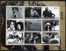 Congo 2003 The Beatles (John Lennon & Yoko) perf sheetlet containing 9 values, unmounted mint, stamps on , stamps on  stamps on personalities, stamps on  stamps on music, stamps on  stamps on beatles, stamps on  stamps on pops