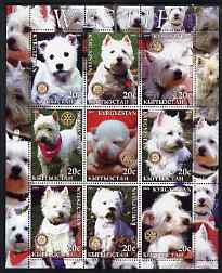 Kyrgyzstan 2004 Dogs - Westies perf sheetlet containing 9 values each with Rotary Logo, unmounted mint, stamps on dogs, stamps on westies, stamps on rotary