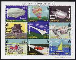 Mongolia 2001 Modern Transport perf sheetlet containing 9 values unmounted mint, stamps on , stamps on  stamps on transport, stamps on  stamps on zeppelins, stamps on  stamps on airships, stamps on  stamps on balloons, stamps on  stamps on space, stamps on  stamps on apollo, stamps on  stamps on concorde, stamps on  stamps on aviation, stamps on  stamps on railways, stamps on  stamps on motorbikes, stamps on  stamps on cars, stamps on  stamps on sailing, stamps on  stamps on yachts