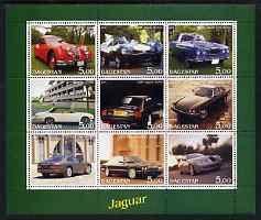 Dagestan Republic 2001 Jaguar Cars perf sheetlet containing complete set of 9 values, unmounted mint, stamps on cars, stamps on jaguar