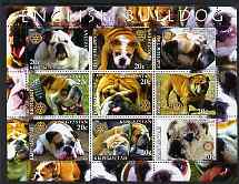 Kyrgyzstan 2004 Dogs - English Bulldog perf sheetlet containing 9 values each with Rotary logo unmounted mint, stamps on , stamps on  stamps on dogs, stamps on  stamps on rotary