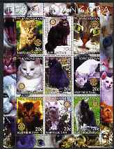 Kyrgyzstan 2004 Domestic Cats - Turkish Angora perf sheetlet containing 9 values each with Rotary logo unmounted mint, stamps on , stamps on  stamps on cats, stamps on  stamps on rotary