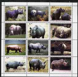 Sakha (Yakutia) Republic 2001 Rhinos perf sheetlet containing set of 12 values unmounted mint, stamps on animals, stamps on rhinos