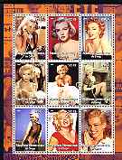 Congo 2004 Marilyn Monroe #1 perf sheetlet containing 9 values, unmounted mint, stamps on films, stamps on cinema, stamps on entertainments, stamps on personalities, stamps on marilyn monroe