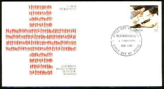 Australia 1979 50th Anniversary of Blood Donor Service 20c postal stationery envelope with Special first day cancellation, stamps on , stamps on  stamps on blood, stamps on medical, stamps on red cross, stamps on  stamps on blood