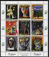 Turkmenistan 1999 Picasso perf sheetlet #01 containing set of 9 values complete with China 1999 in margin, unmounted mint, stamps on arts, stamps on picasso, stamps on stamp exhibitions