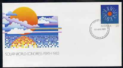 Australia 1983 Solar World Congress 27c postal stationery envelope with first day cancellation, stamps on energy, stamps on environment