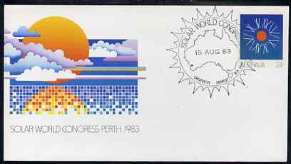 Australia 1983 Solar World Congress 27c postal stationery envelope with special illustrated first day cancellation, stamps on , stamps on  stamps on energy    environment