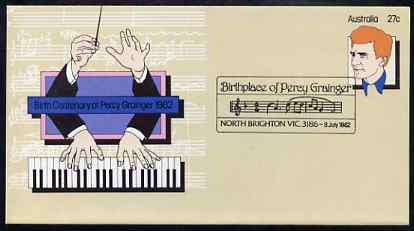 Australia 1982 Birth Centenary of Percy Grainger 27c postal stationery envelope with Special 'Birthplace' cancellation, stamps on music     composer