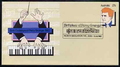 Australia 1982 Birth Centenary of Percy Grainger 27c postal stationery envelope with Special Birthplace cancellation, stamps on music     composer