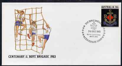 Australia 1983 Centenary of Boys Brigade 30c postal stationery envelope with special 'Centenary Camp' cancellation, stamps on scouts    anchor
